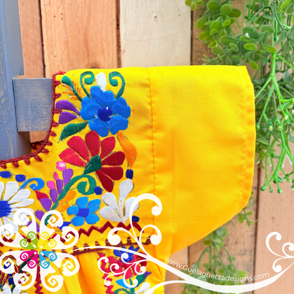 Yellow Vestido Tehuacan Nina - Tehuacan Children Dress