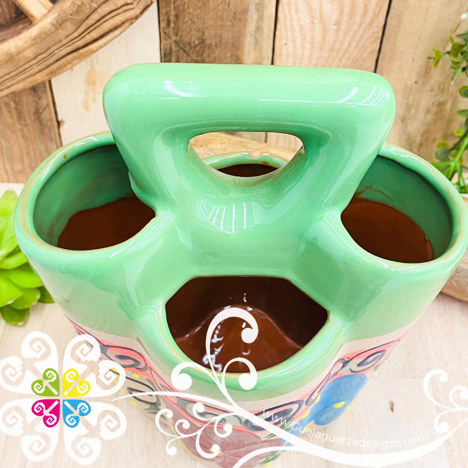 Lime Flores Clay Utensil Holder - Spoon Holder