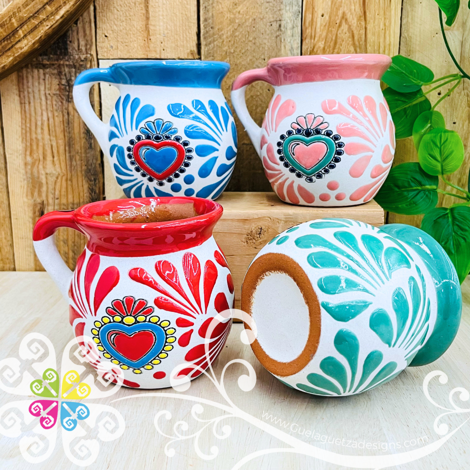 Set of Corazon White Espiga Clay Mugs - Set Taza Barro