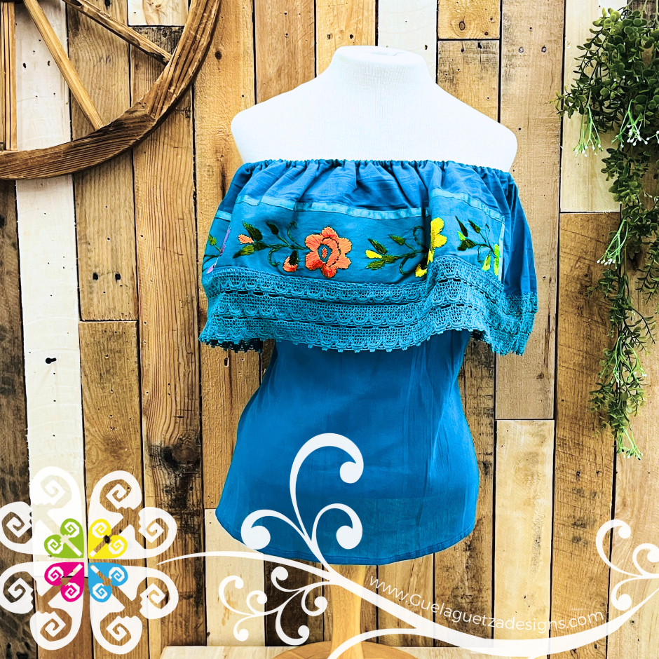 Teal Campesina Embroider - Women Top