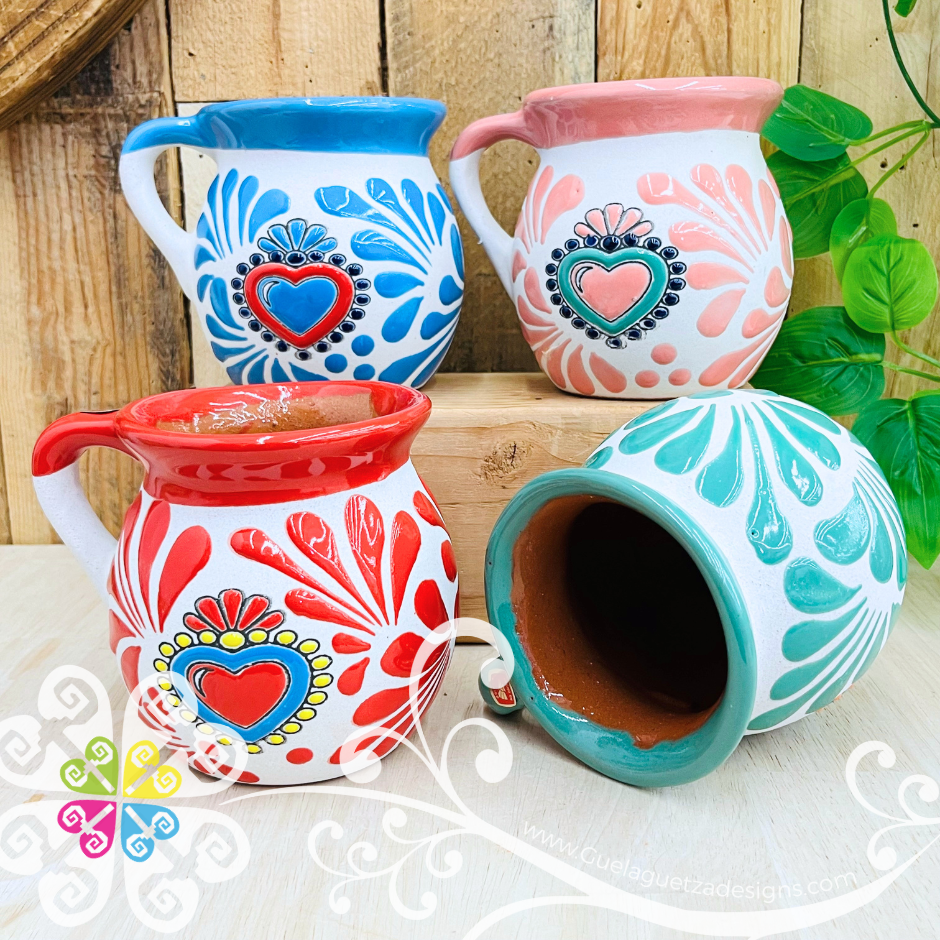 Set of Corazon White Espiga Clay Mugs - Set Taza Barro