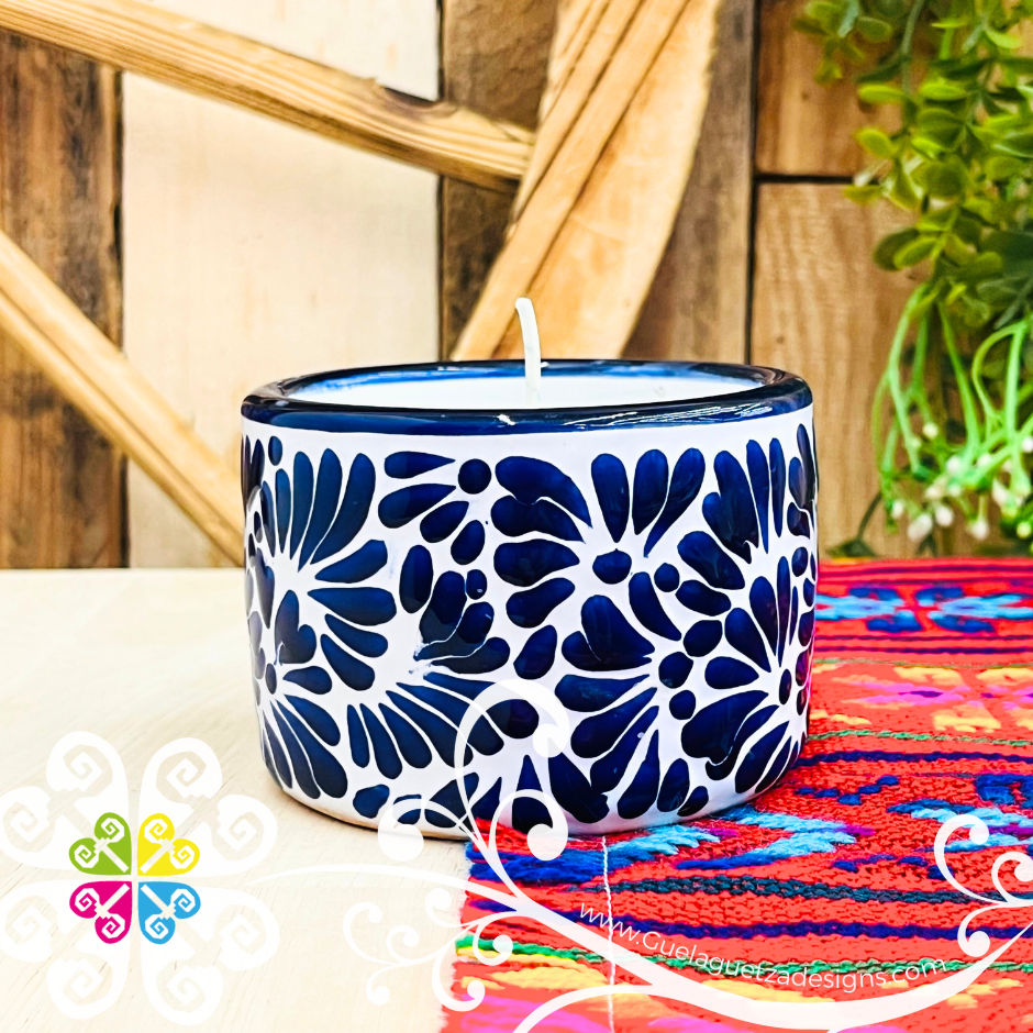 Large Tazon Blue Talavera Candle - Artisan Candles
