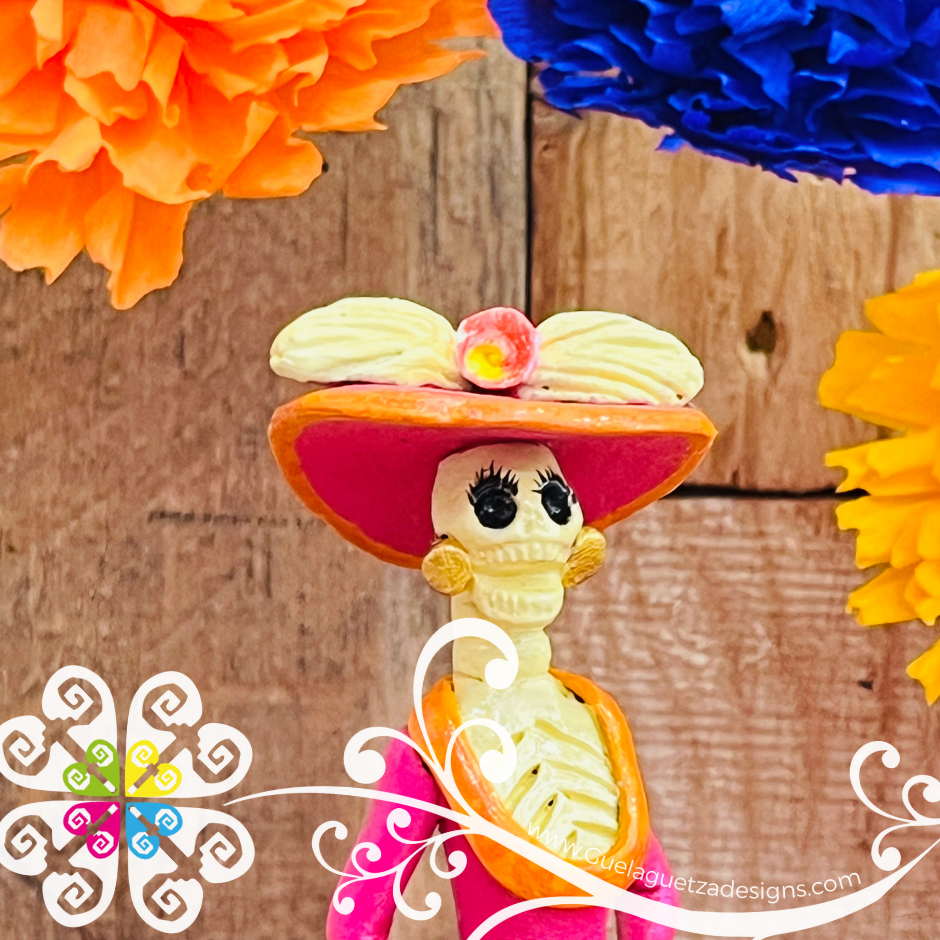 Mini Pink Fina Clay Catrina Michoacana - Capula Clay Home