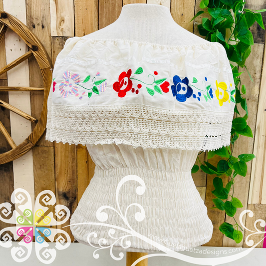 Beige Campesina Embroider Crop Top- Women Top