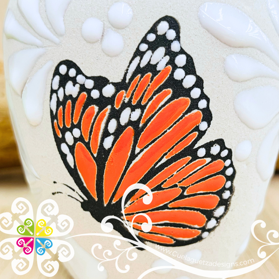 Set of Mariposa White Espiga Plumeado Cantarito Cup - Set Clay Cantarito