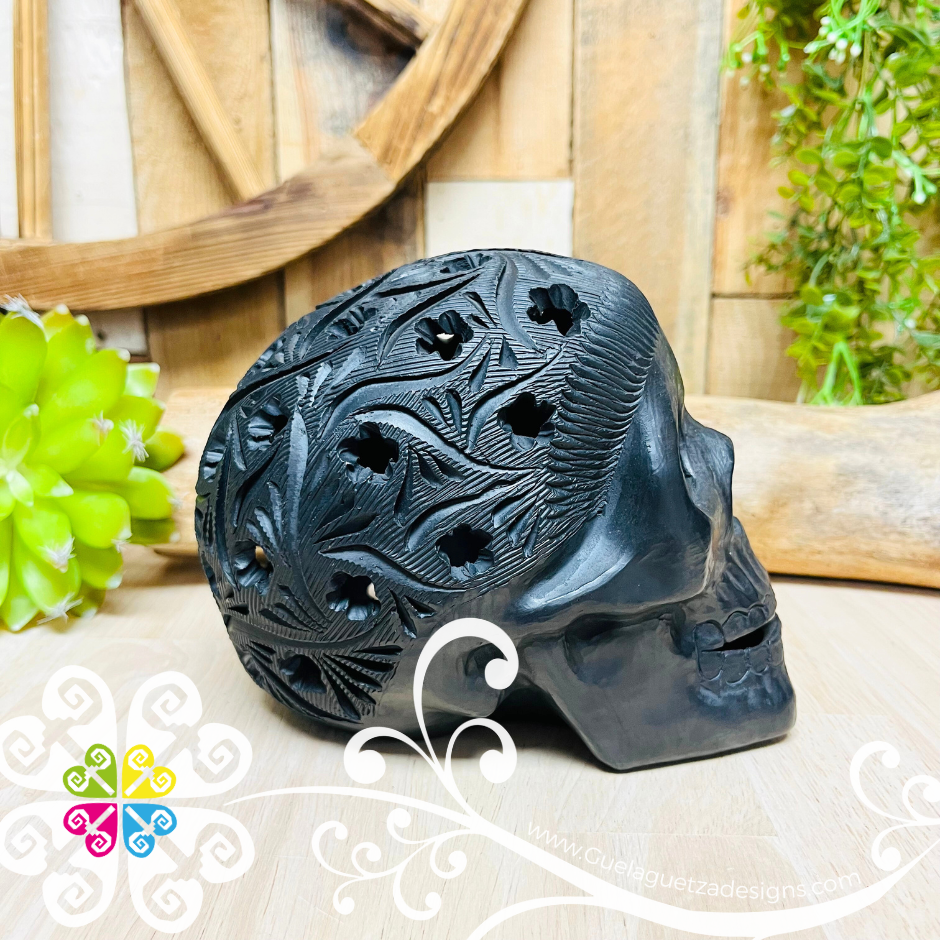 Medium Calado Skull  - Black Clay Oaxaca