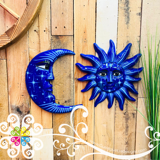 Large Royal Blue Sun & Moon Set - Wall Decor