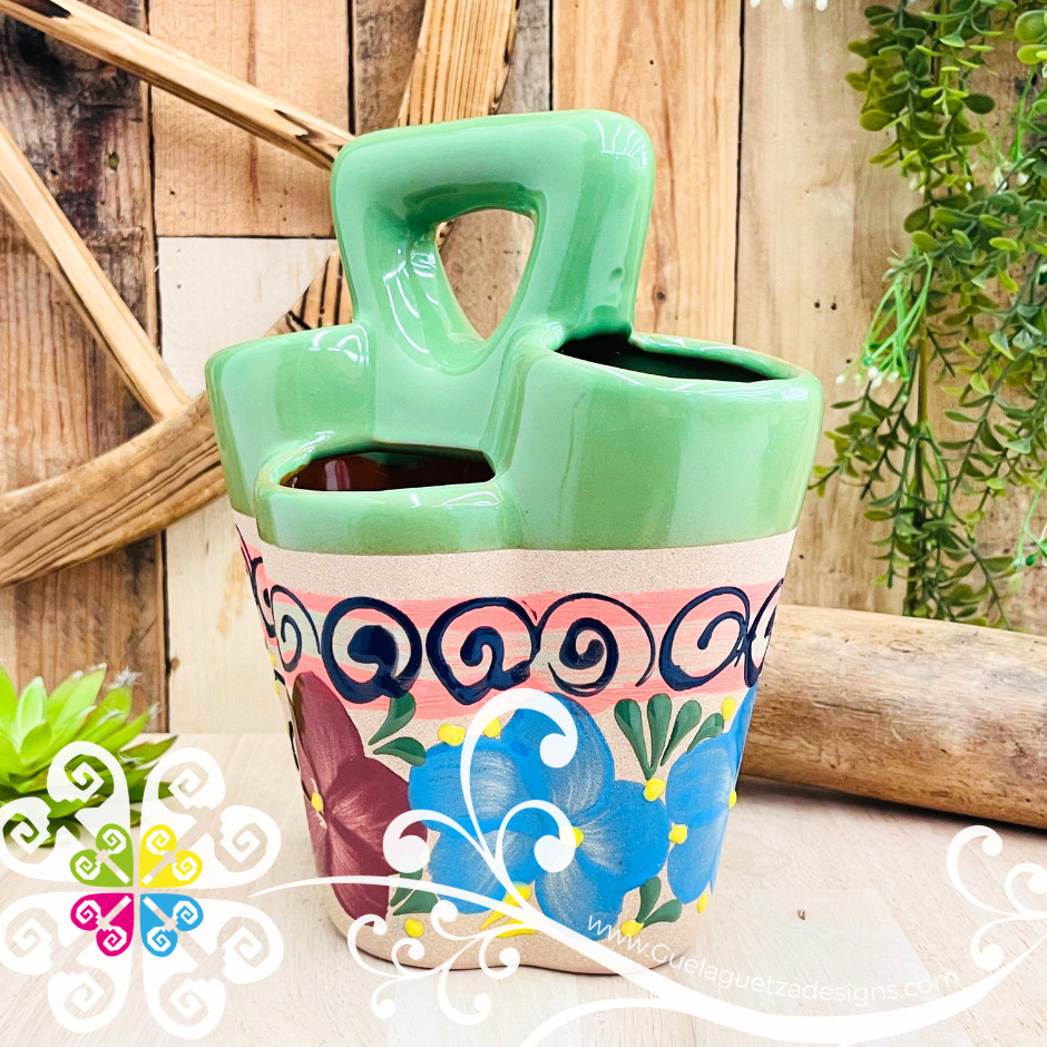Lime Flores Clay Utensil Holder - Spoon Holder