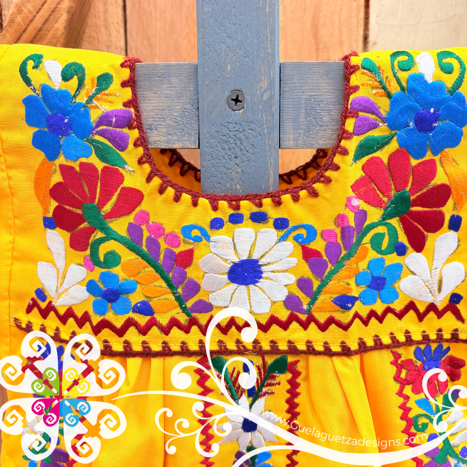Yellow Vestido Tehuacan Nina - Tehuacan Children Dress