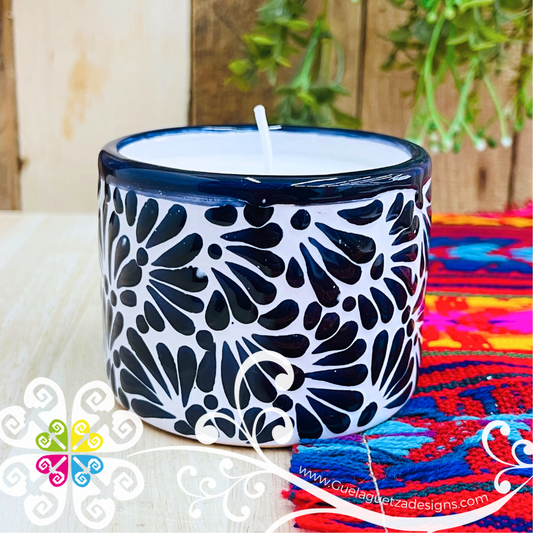 Medium Tazon Navy Blue Talavera Candle - Artisan Candles