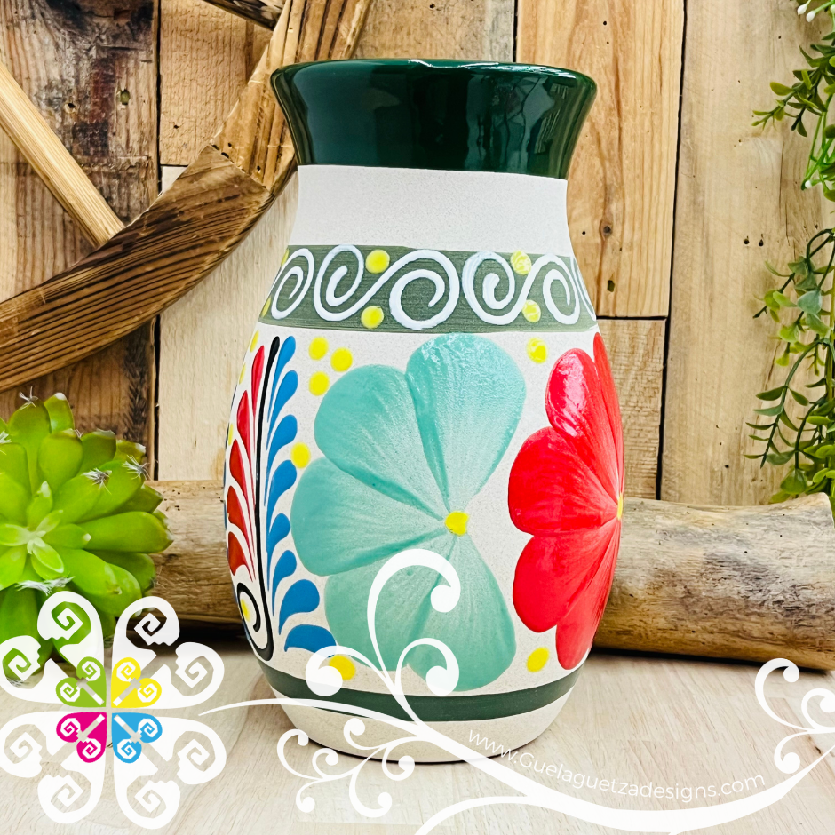 Green Florero Ovulo Floreado - Mexican Home Décor