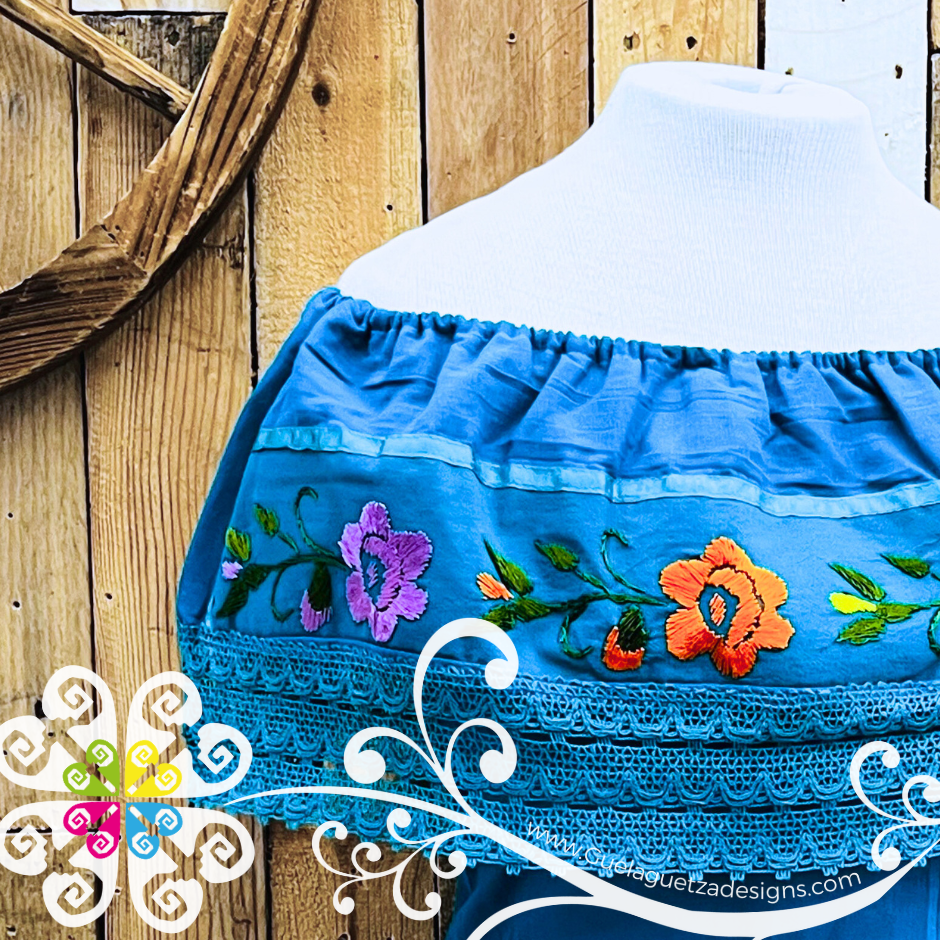 Teal Campesina Embroider - Women Top