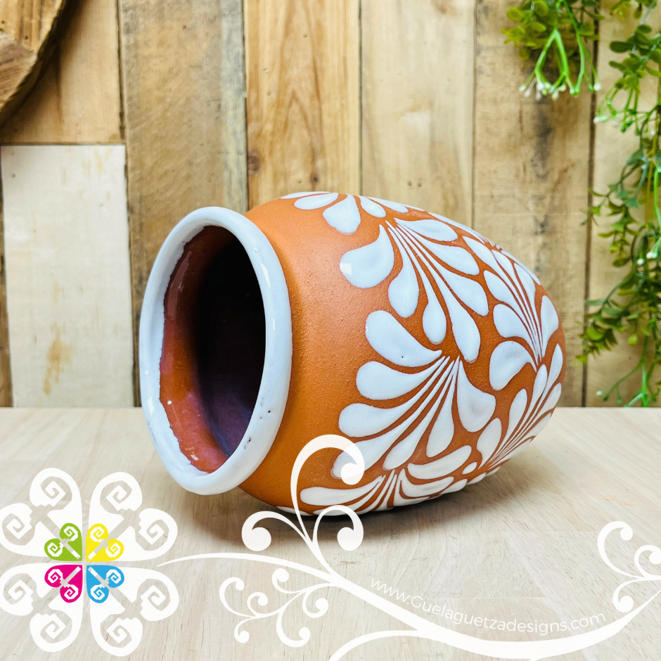 Natural / White Espiga Plumeado Bola Clay Vase - Florero Barro