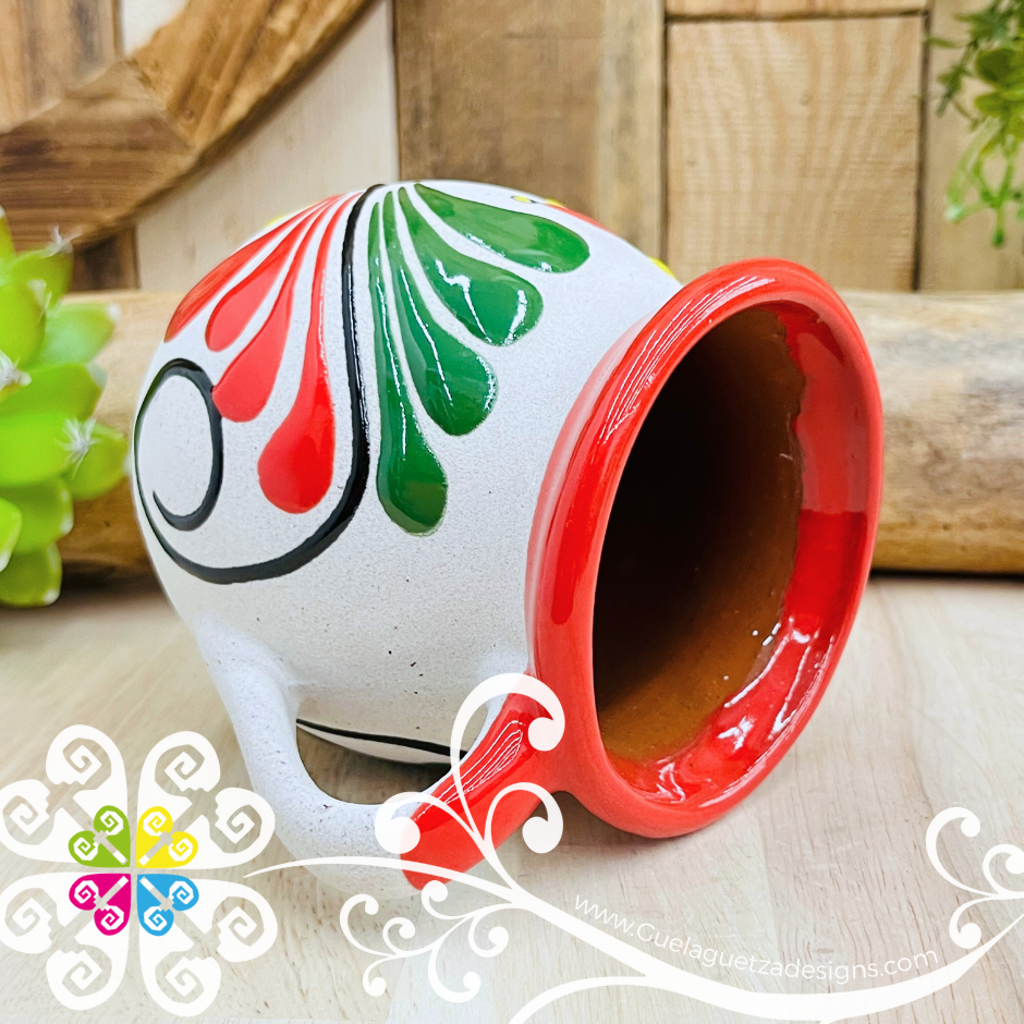 Set of 4 Engobe Feliz Navidad Mexican Clay Mugs - Set Taza Barro