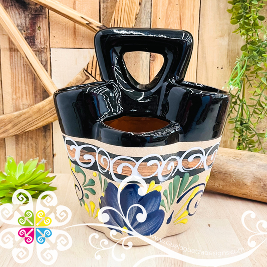 Black Flores Clay Utensil Holder - Spoon Holder