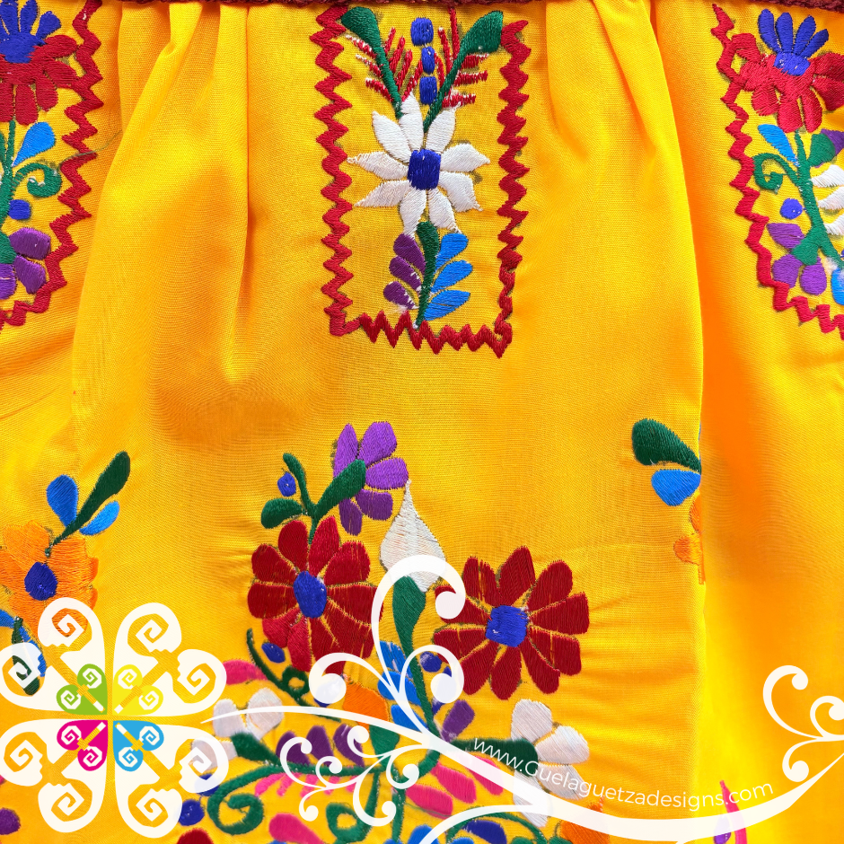Yellow Vestido Tehuacan Nina - Tehuacan Children Dress