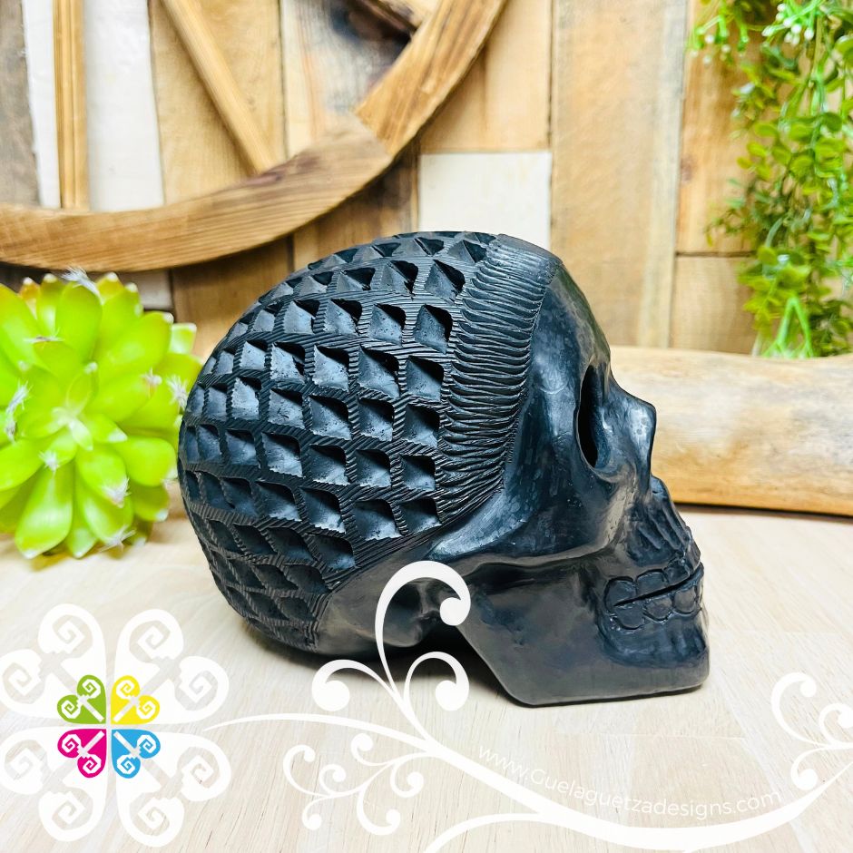 Medium Calado Skull  - Black Clay Oaxaca