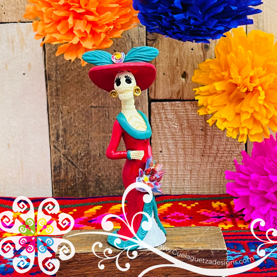 Mini Pink Fina Clay Catrina Michoacana - Capula Clay Home