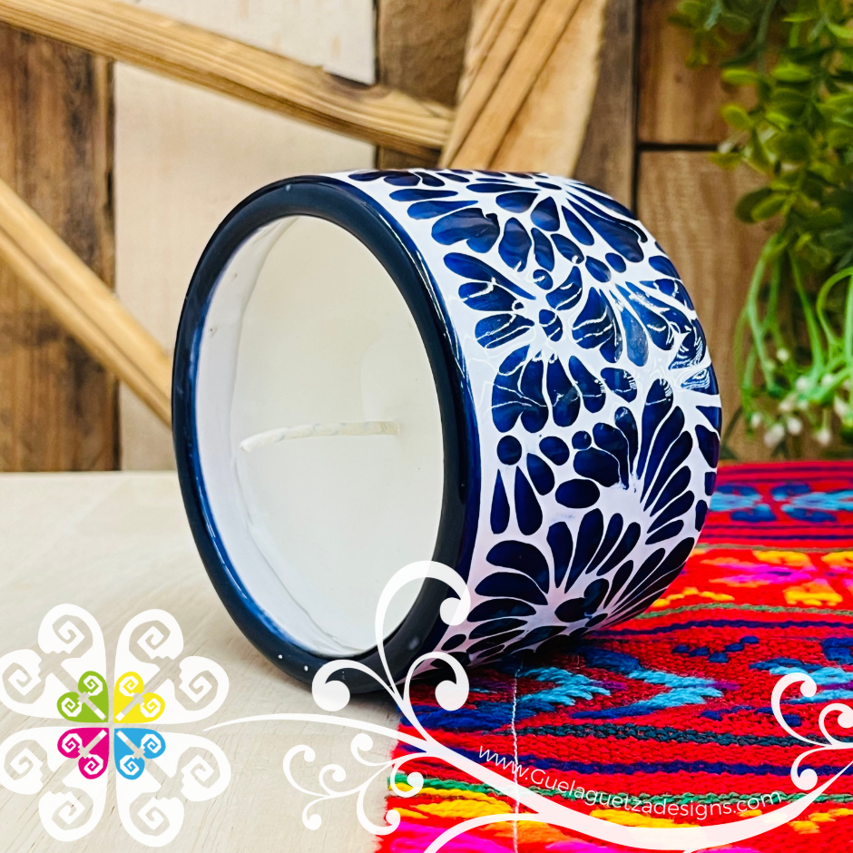 Large Tazon Blue Talavera Candle - Artisan Candles
