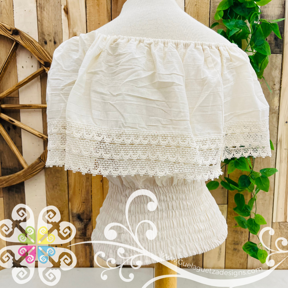 Beige Campesina Embroider Crop Top- Women Top