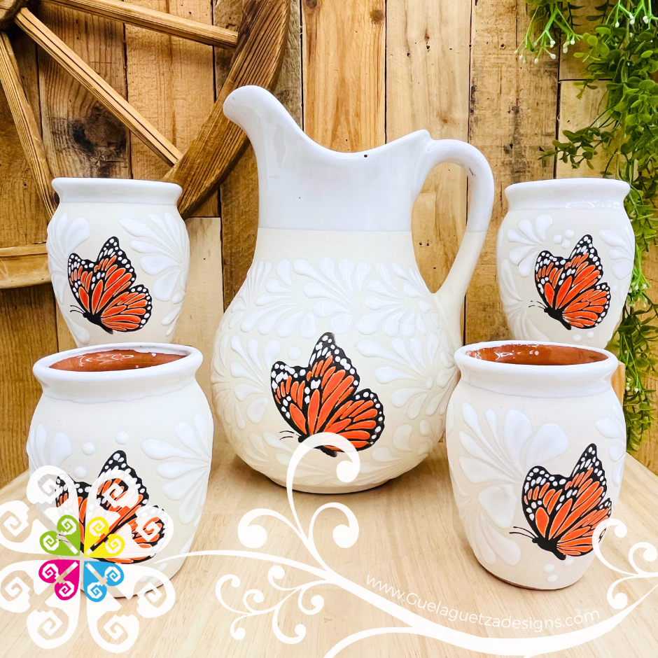 Mariposa White Espiga Pato Pitcher Set - 4 Cantaritos