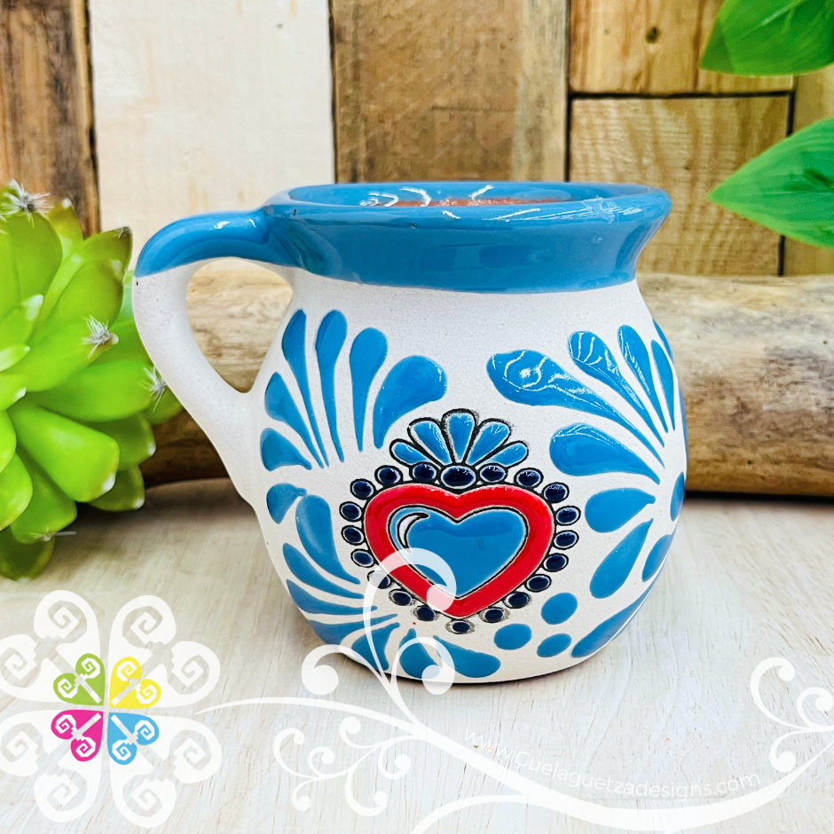 Set of Corazon White Espiga Clay Mugs - Set Taza Barro