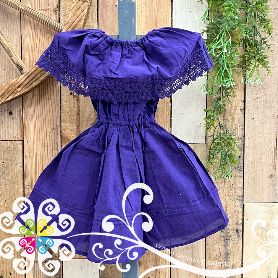Purple Embroider Campesino Children Dress