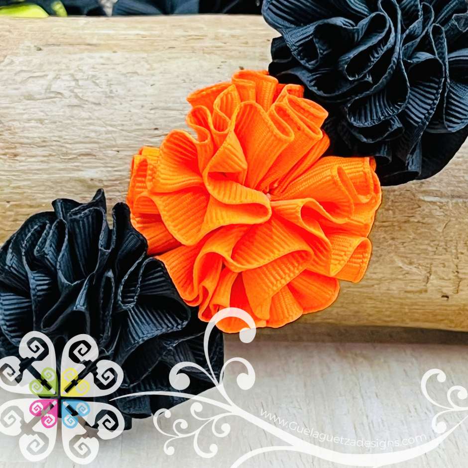 Orange/Black Catrina Ribbon Flower Headband - Folkloric Headband