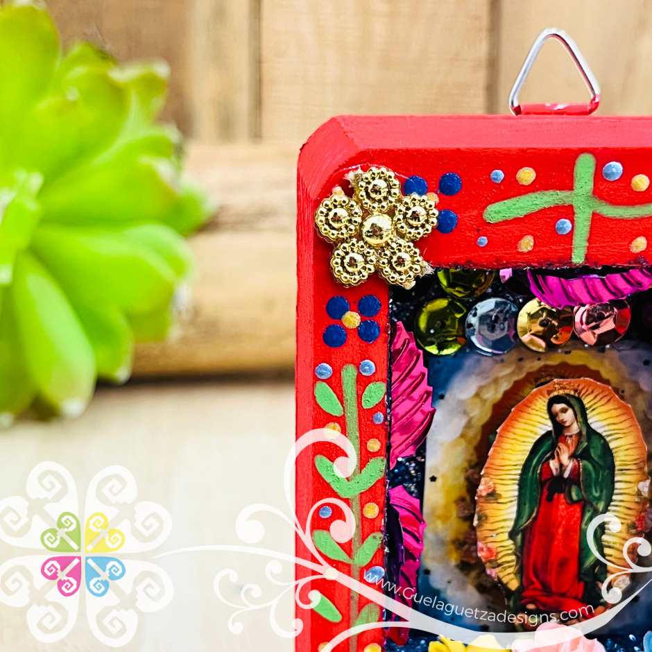 Red Miniature Virgencita Shadow Box - Cajita Decorativa