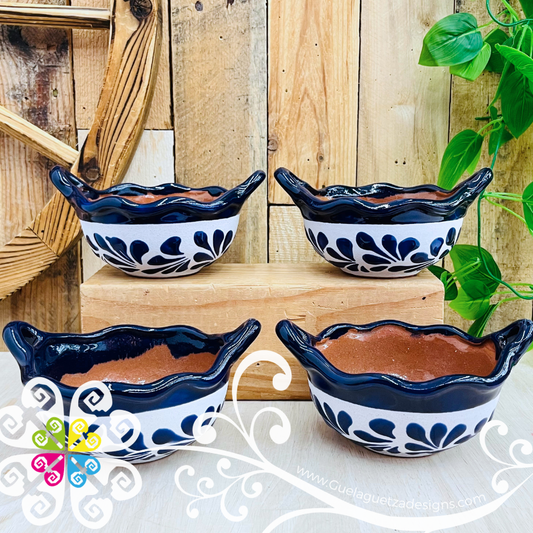 Set of 4 Small Cobalt Blue Espiga Cazuelita Clay Bowl