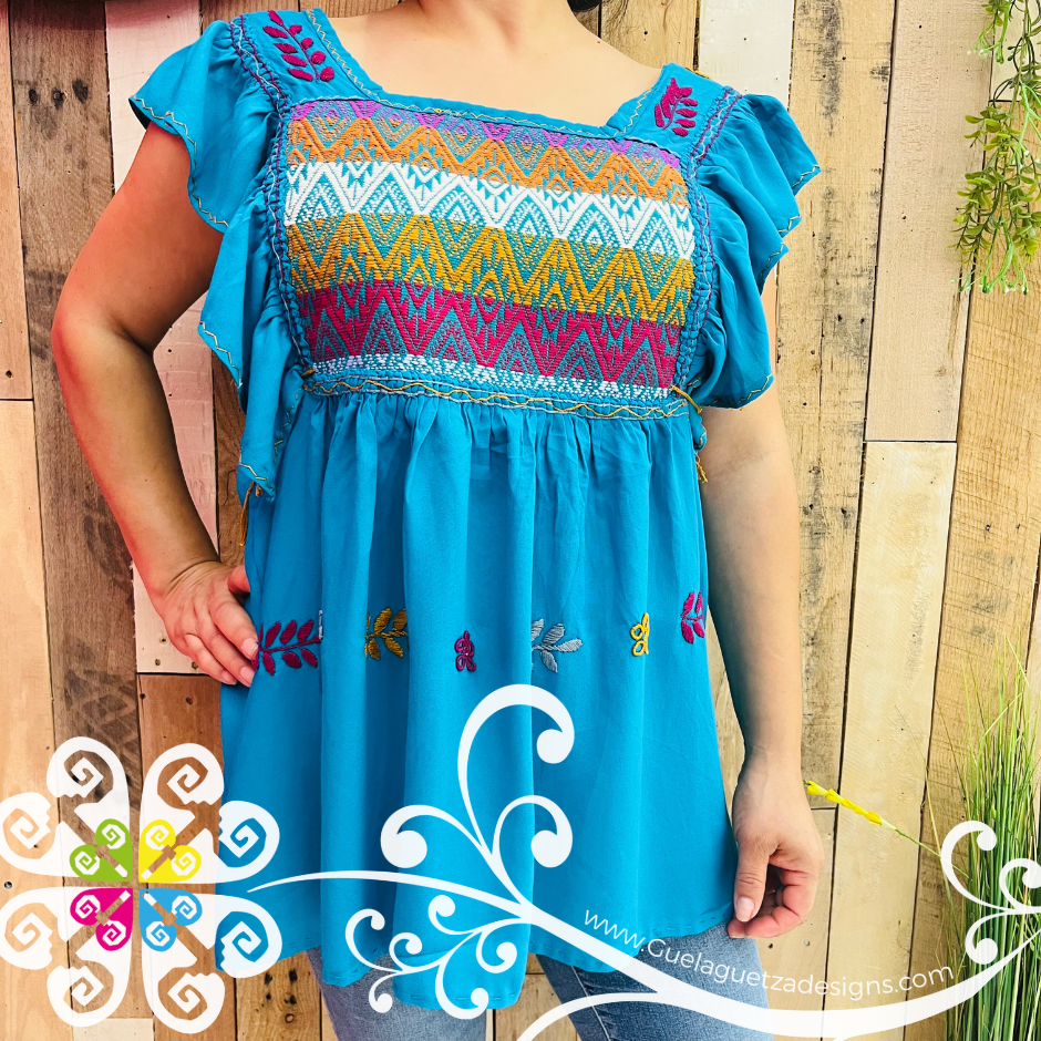 Teal Blusa Chiapas - Flutter Sleeve Top