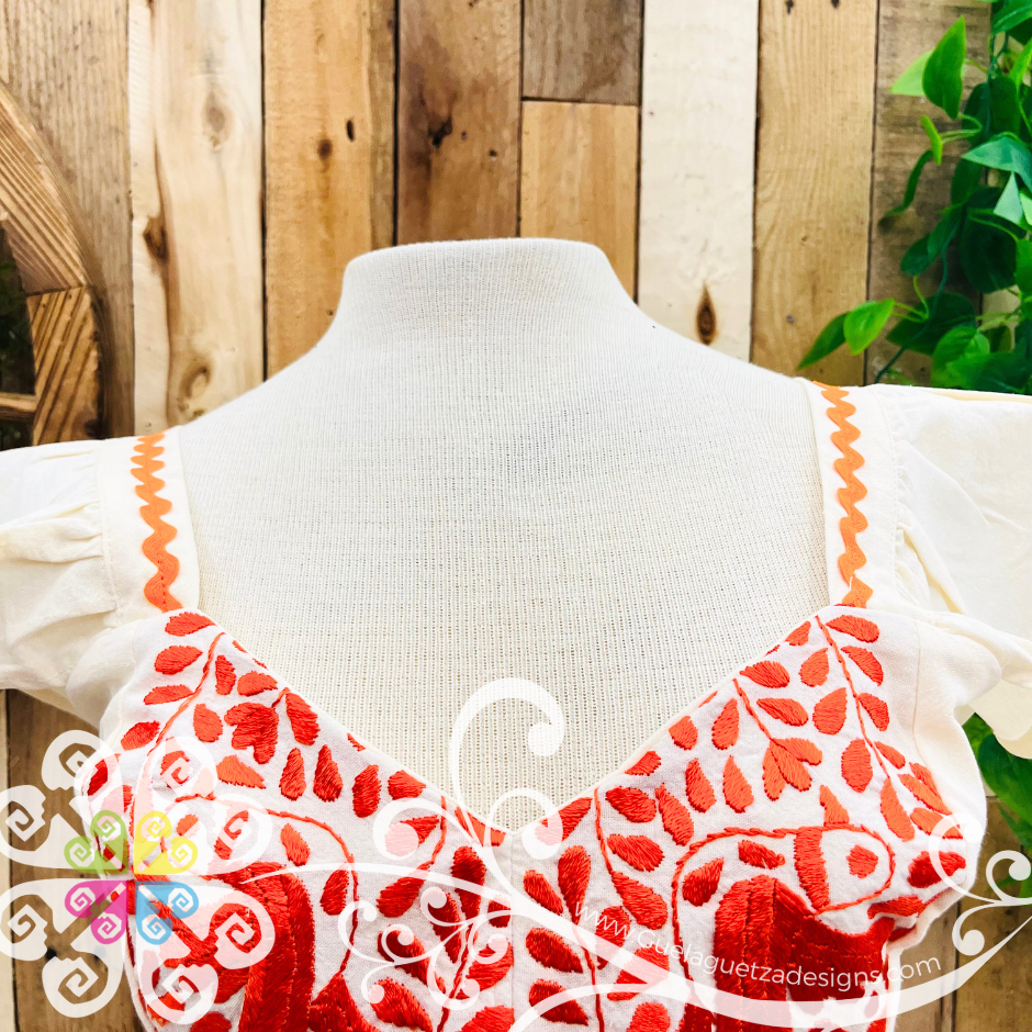 Orange Paloma Crop Top - Short Flutter Sleeve - Women's Top