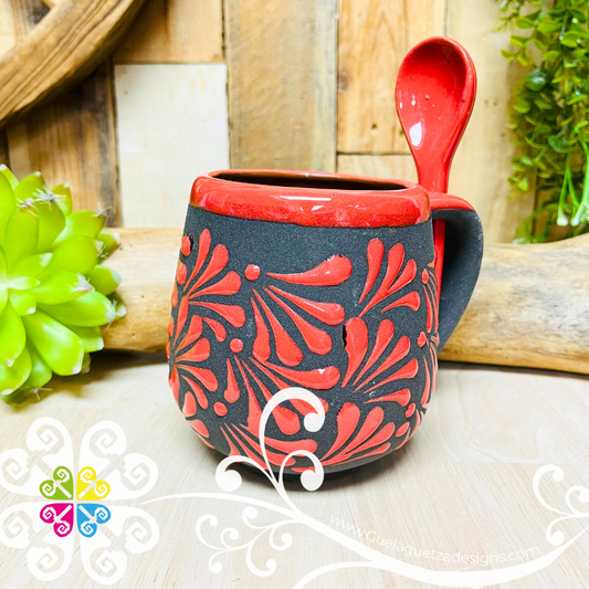 Taza Espiga con Cuchara - Red- Clay Mug with Spoon
