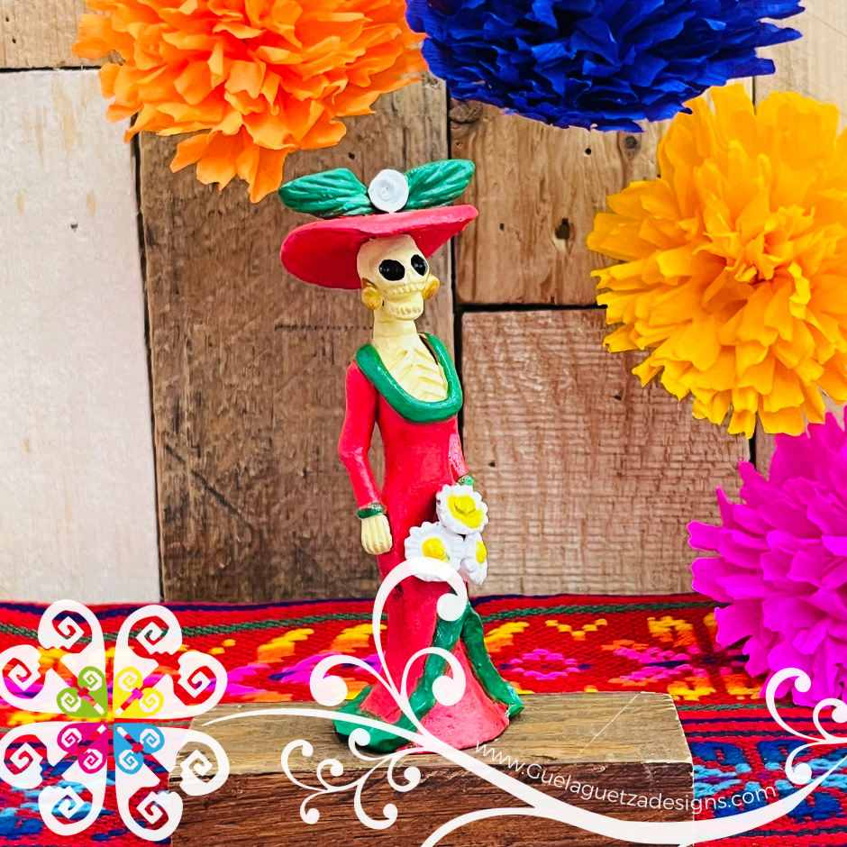 Mini Pink Fina Clay Catrina Michoacana - Capula Clay Home