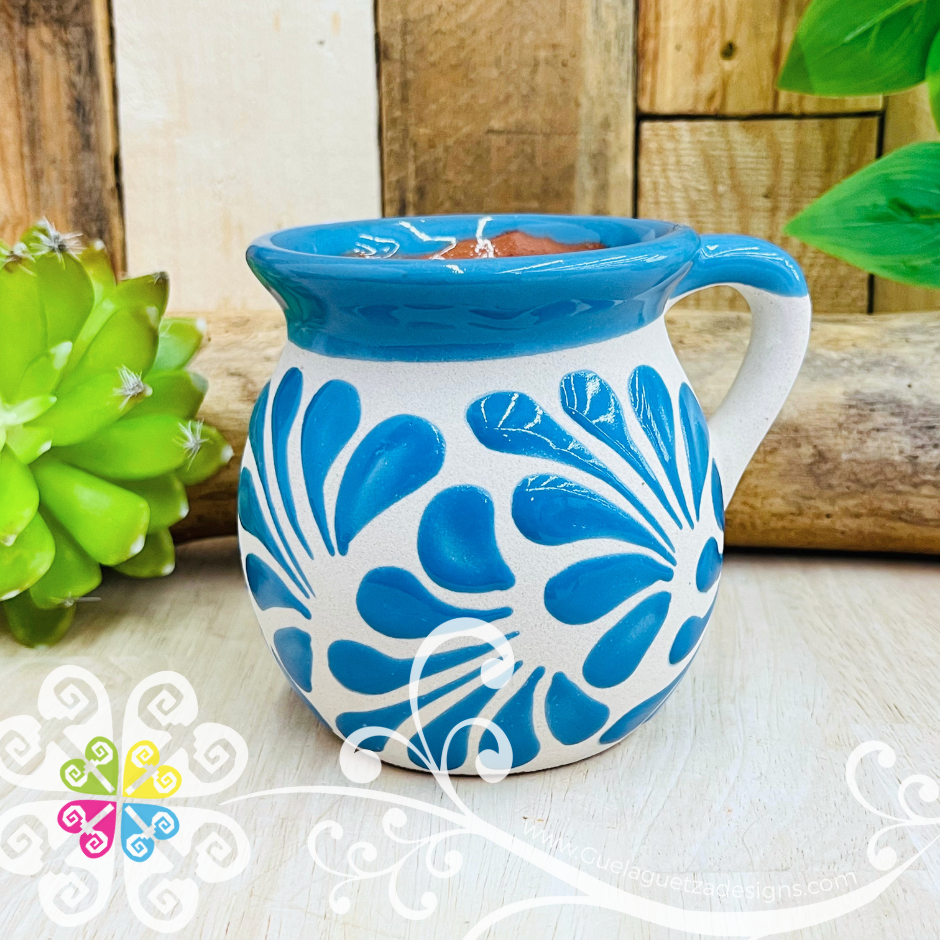 Set of Corazon White Espiga Clay Mugs - Set Taza Barro