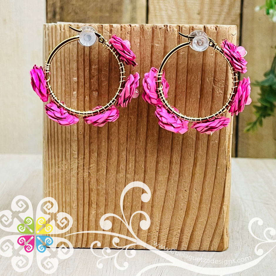 Crystal Bead Rose Roops - Palm Earrings