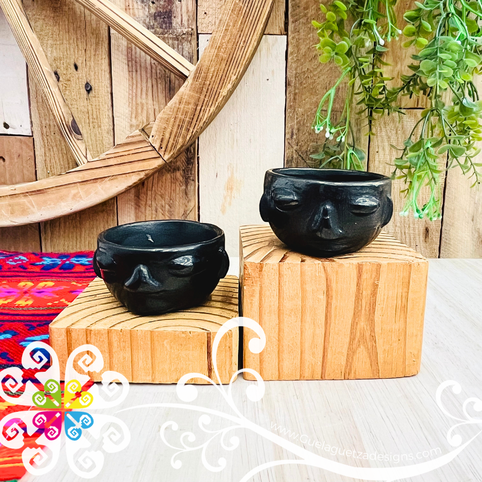 Set of 2 Olmeca Short Black Clay Shot- Tequilero - Barro Negro Oaxaca