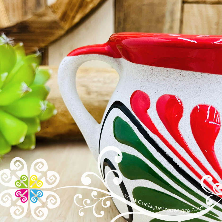 Set of 4 Engobe Feliz Navidad Mexican Clay Mugs - Set Taza Barro