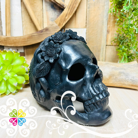 Large Frida Skull  - Black Clay Oaxaca