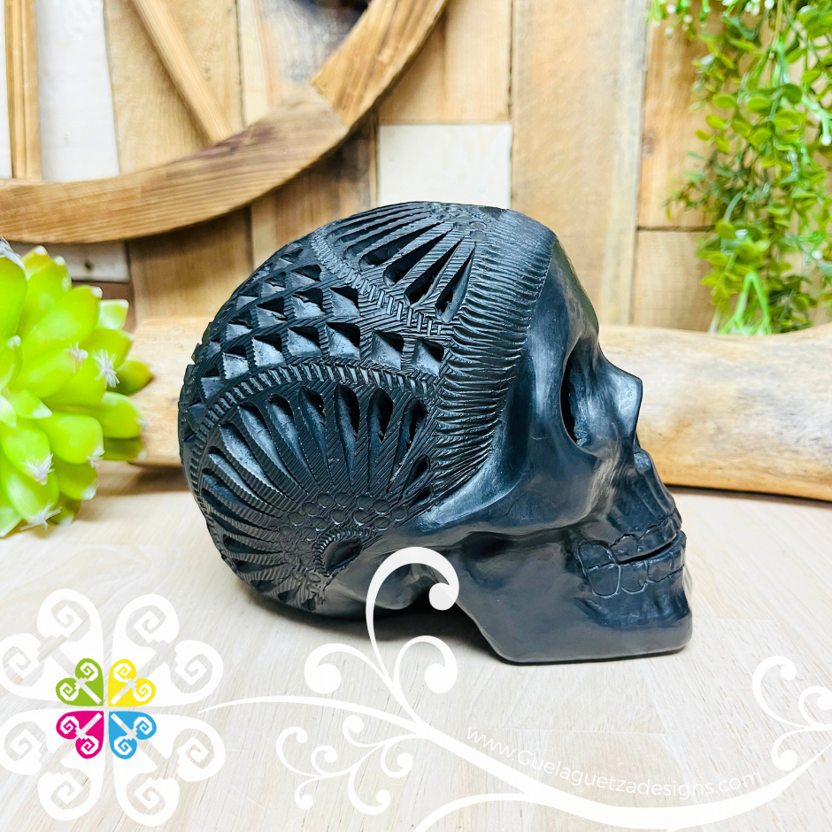 Medium Calado Skull  - Black Clay Oaxaca