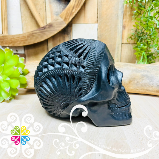 Medium Calado Skull  - Black Clay Oaxaca