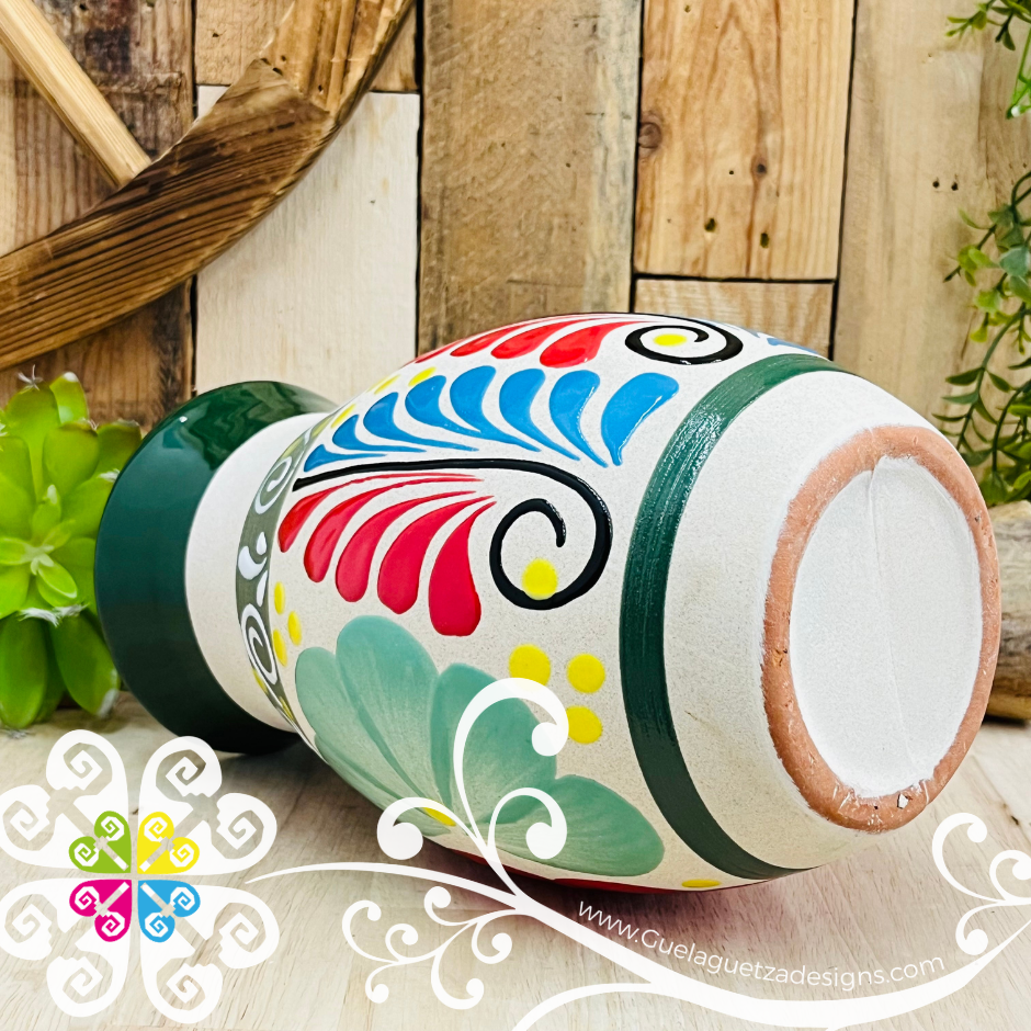 Green Florero Ovulo Floreado - Mexican Home Décor