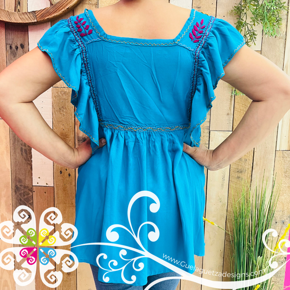 Teal Blusa Chiapas - Flutter Sleeve Top