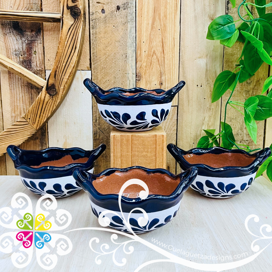 Set of 4 Small Cobalt Blue Espiga Cazuelita Clay Bowl