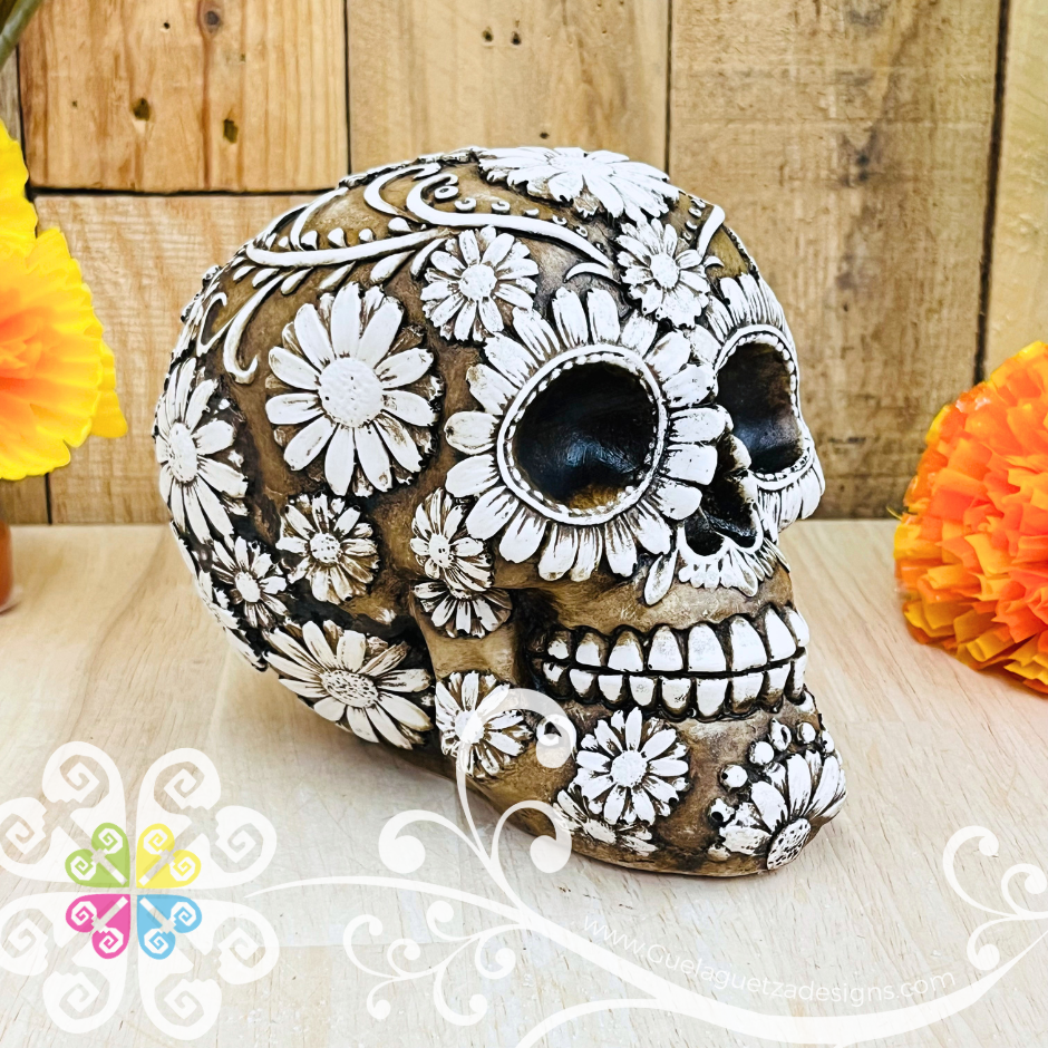 Medium Sunflower  - Artisan Day of the Dead Resin Skull