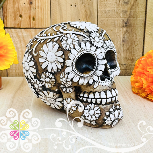 Medium Sunflower  - Artisan Day of the Dead Resin Skull