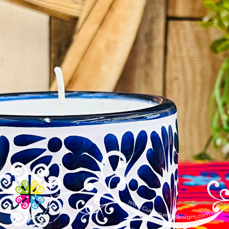 Large Tazon Blue Talavera Candle - Artisan Candles