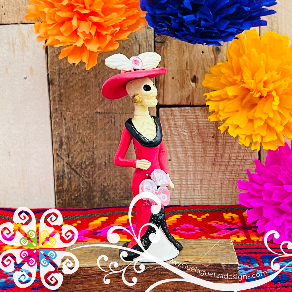Mini Pink Fina Clay Catrina Michoacana - Capula Clay Home