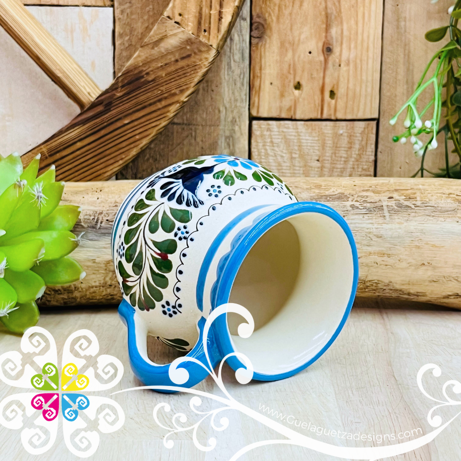Blue Turquoise Taza Ponchera Colibri - Barro Alta Temperatura - Single Clay Mug