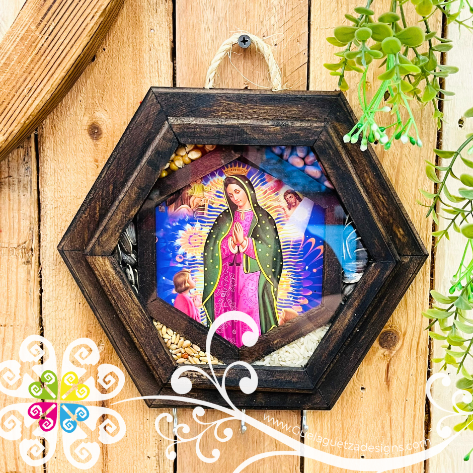 Hexagon Virgen de Guadalupe - Artisanal Key Holder